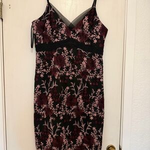 White House Black Market Black Dress with Pink Embroidery